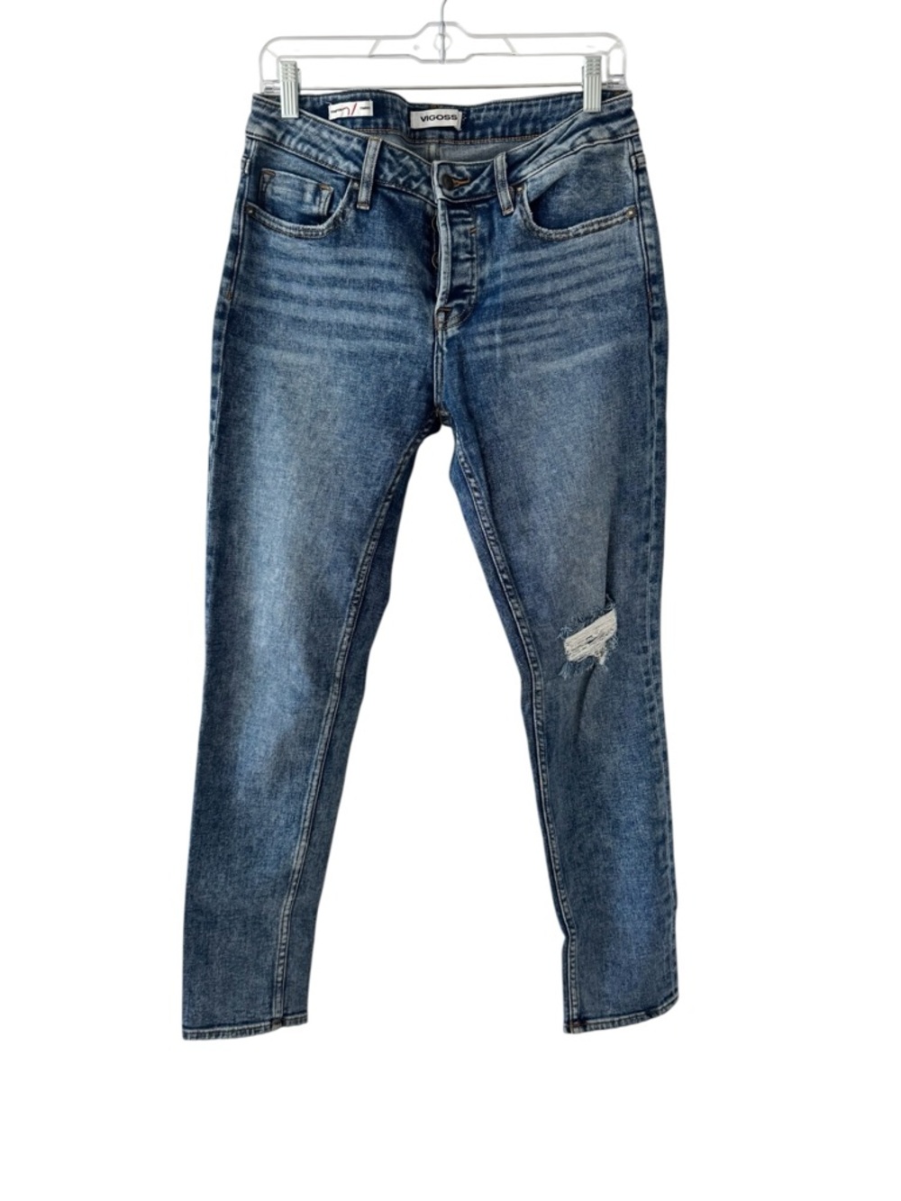 Vigoss Tomboy Button Fly Distressed Jeans Size 29 Mid Wash Ankle
